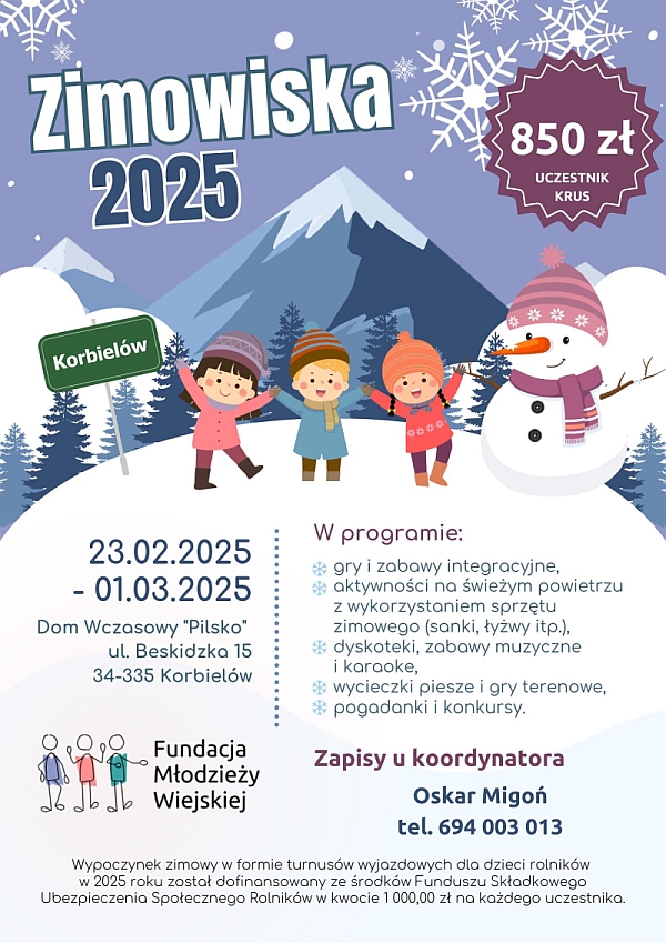 plakat informacyjny dotyczący zimowiska